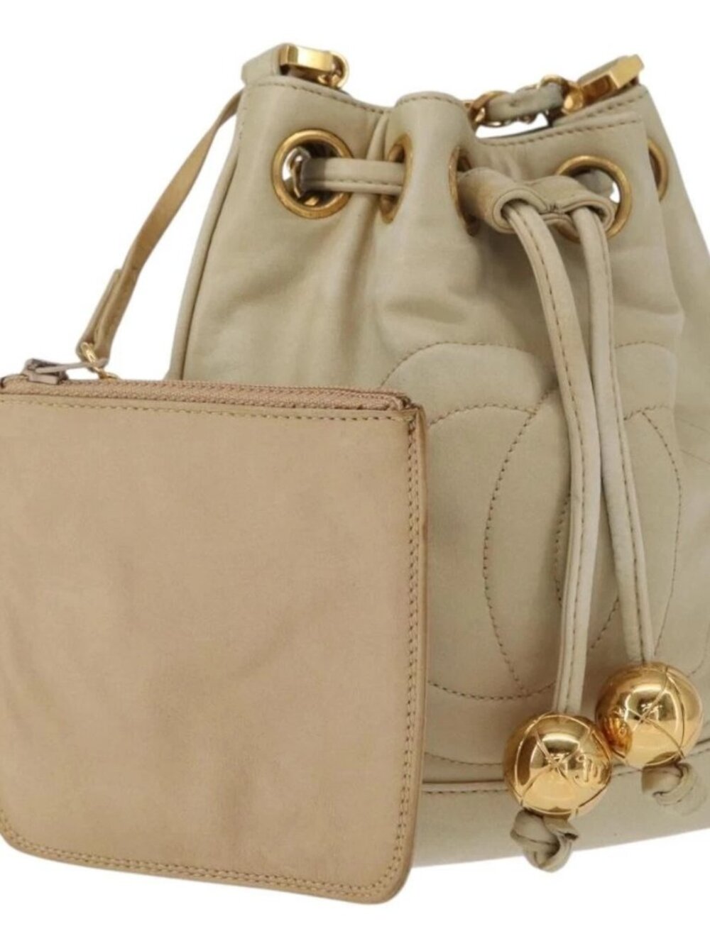 CHANEL Chain Shoulder Bag Leather Ivory Gold CC Auth 157949A